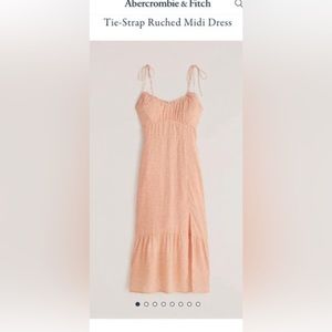 Abercrombie & Fitch Peach Tie-Strap Ruched Midi Dress